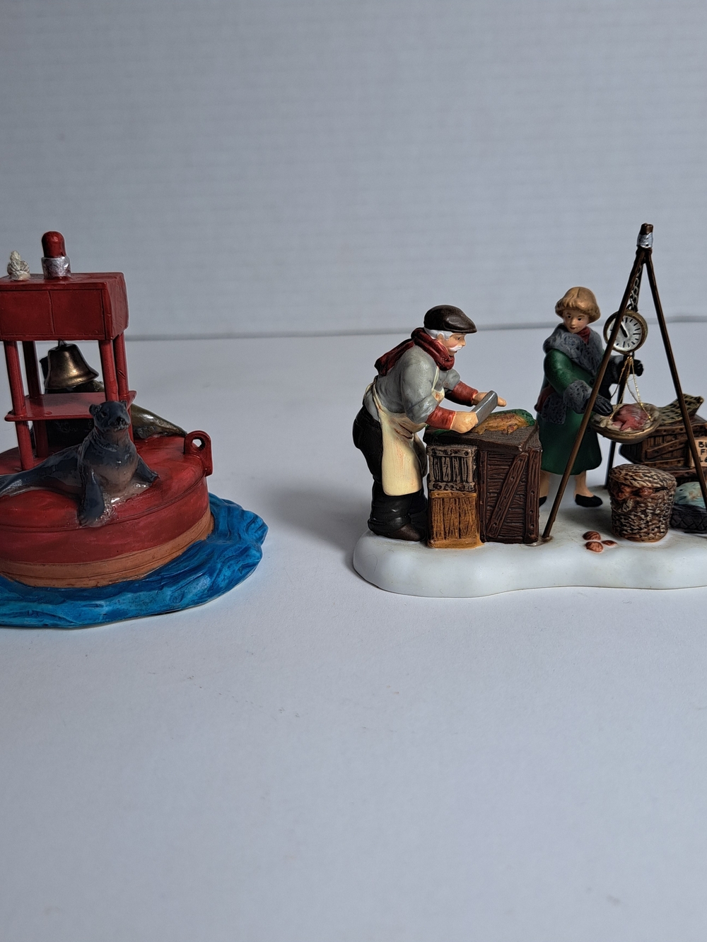 Dept. 56 "Fresh Fish Today" & Lemax "Sea Lion Buoy" Lot of 2 retired Figurines